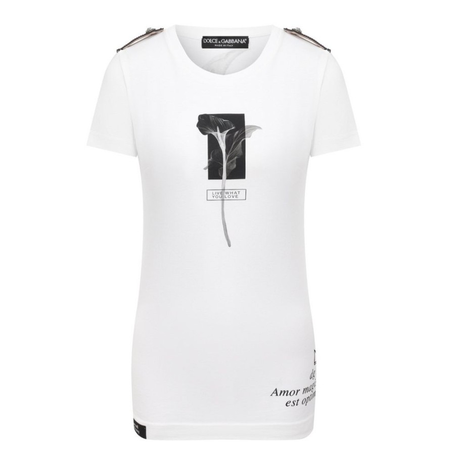 Women Dolce & Gabbana Women'S Tops & T-Shirts | Dolce & Gabbana Sleeveless Cotton White Tee With Embroidery