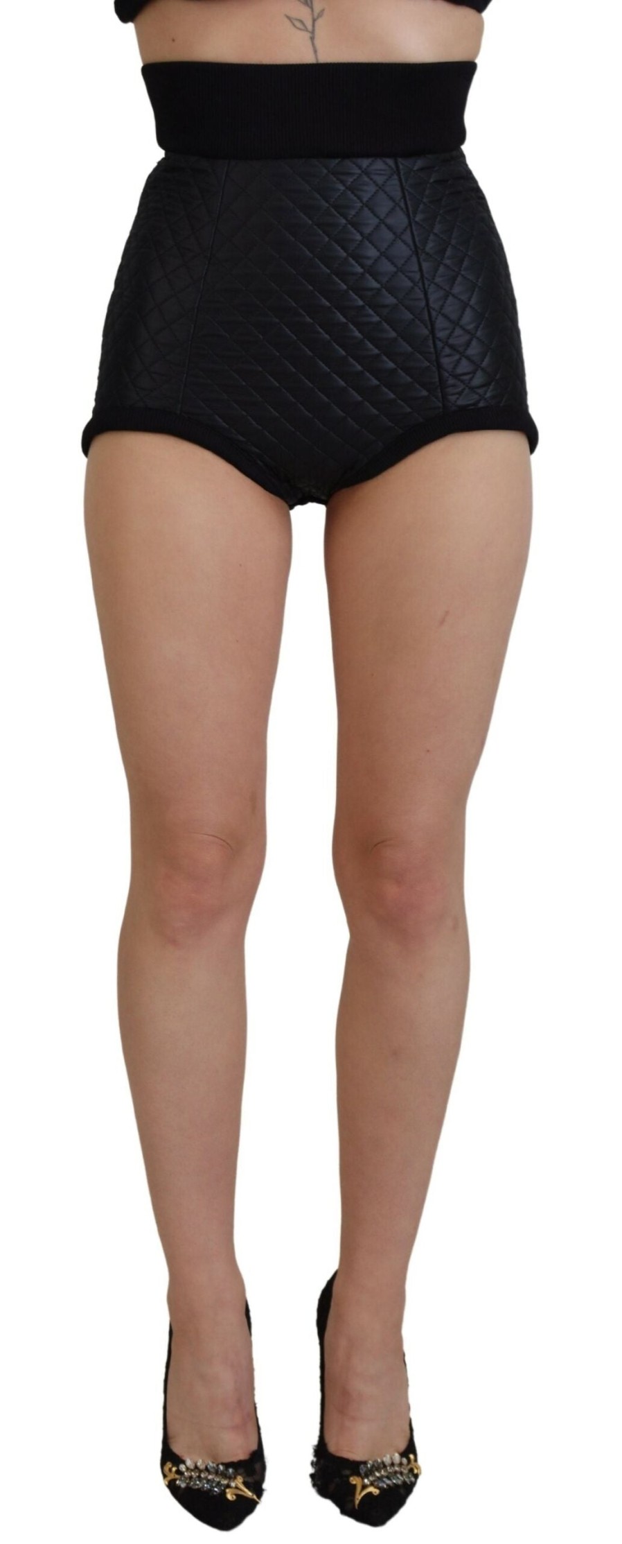 Women Dolce & Gabbana Women'S Shorts | Dolce & Gabbana Black Quilted High Waist Hot Pants Shorts