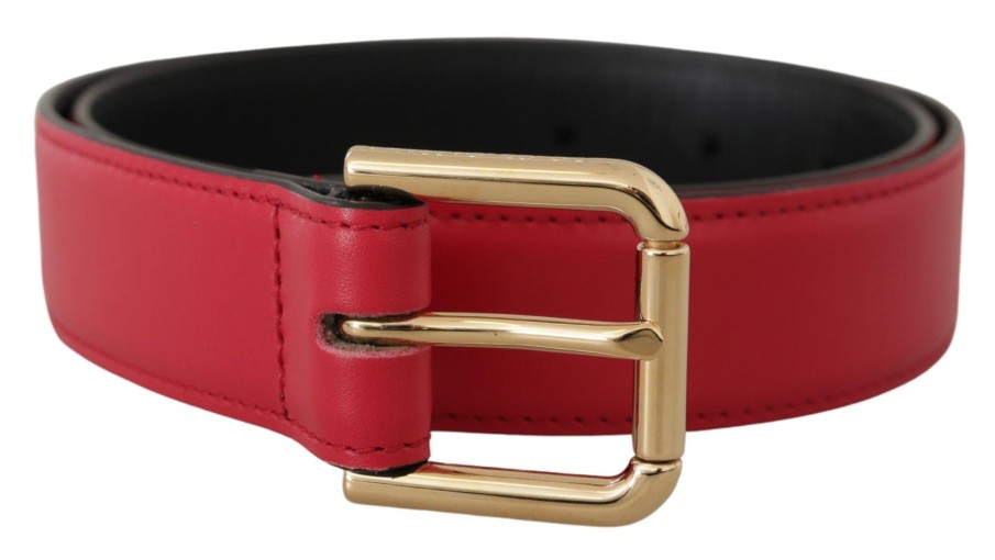 Women Dolce & Gabbana Women'S Belts | Dolce & Gabbana Red Calf Leather Gold Tone Logo Metal Buckle Belt