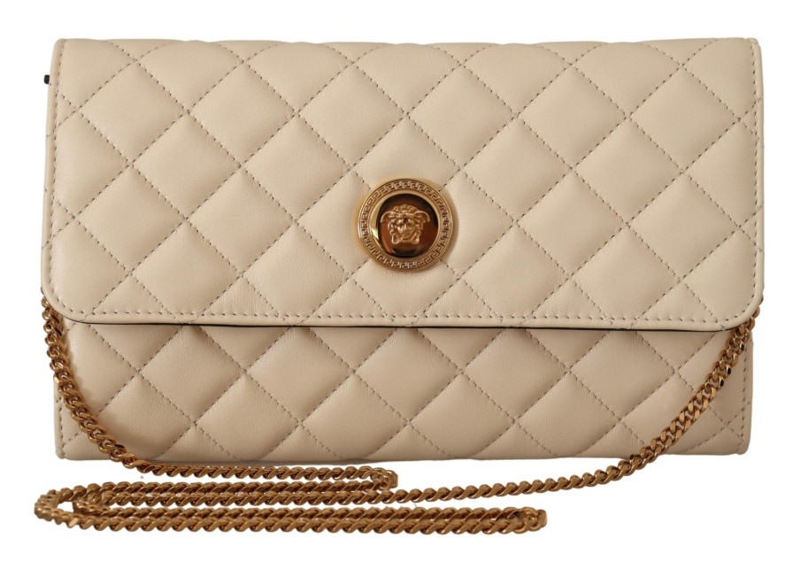 Women Versace Women'S Evening Bags | Versace White Nappa Leather Medusa Evening Bag