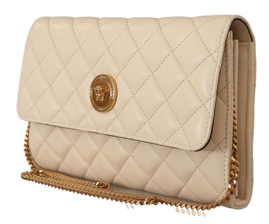 Women Versace Women'S Evening Bags | Versace White Nappa Leather Medusa Evening Bag