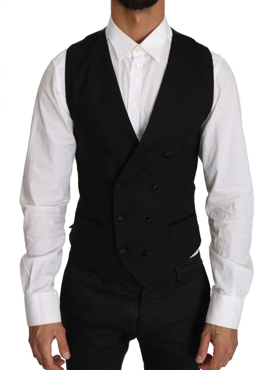 Men Dolce & Gabbana Men'S Vests | Dolce & Gabbana Gray Wool Double Breasted Waistcoat Vest