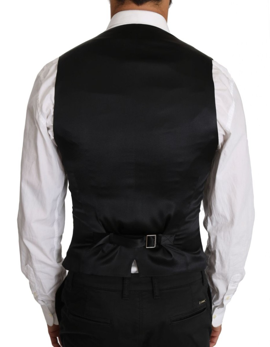 Men Dolce & Gabbana Men'S Vests | Dolce & Gabbana Gray Wool Double Breasted Waistcoat Vest