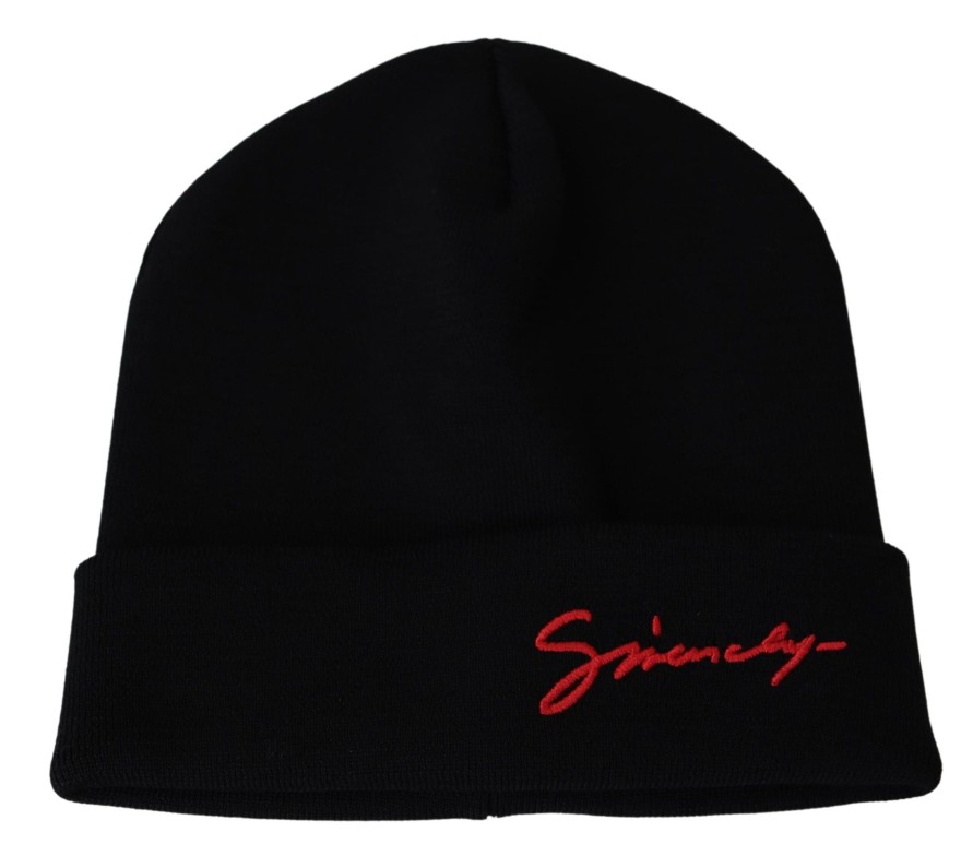 Men Givenchy Men'S Hats & Caps | Givenchy Black Wool Unisex Winter Warm Beanie Hat