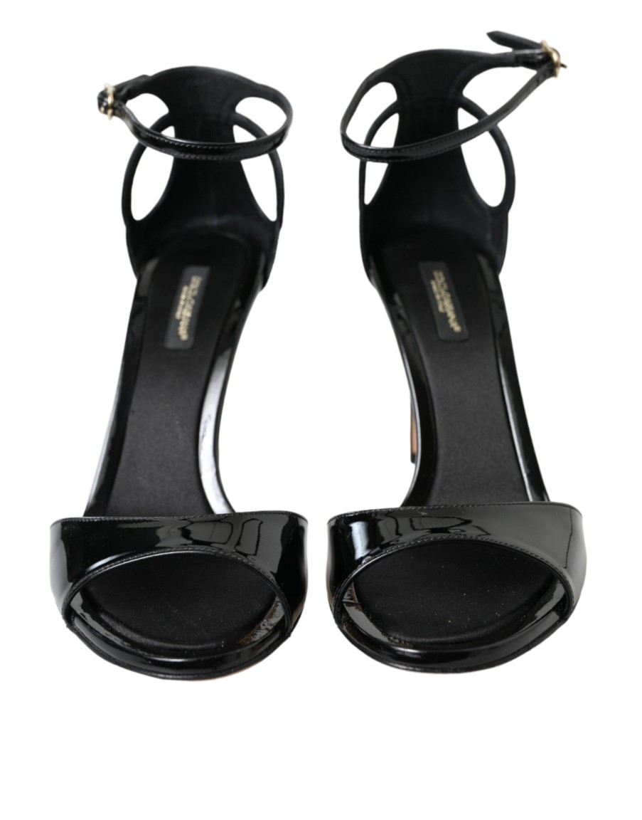 Women Dolce & Gabbana Women'S Sandals | Dolce & Gabbana Black Leather Ankle Strap Heels Sandals Shoes