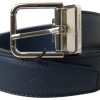 Men Dolce & Gabbana Men'S Belts | Dolce & Gabbana Blue Leather Silver Metal Buckle Belt