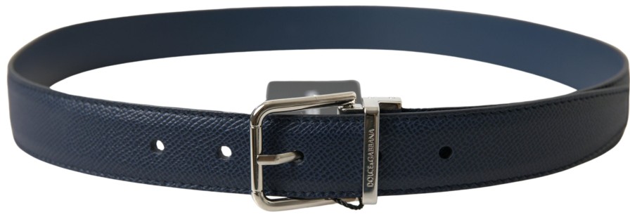 Men Dolce & Gabbana Men'S Belts | Dolce & Gabbana Blue Leather Silver Metal Buckle Belt