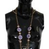 Women Dolce & Gabbana Women'S Necklaces | Dolce & Gabbana Gold Tone Floral Crystals Purple Embellished Necklace