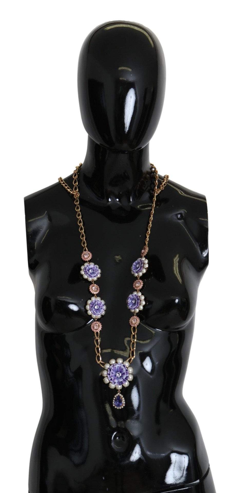 Women Dolce & Gabbana Women'S Necklaces | Dolce & Gabbana Gold Tone Floral Crystals Purple Embellished Necklace