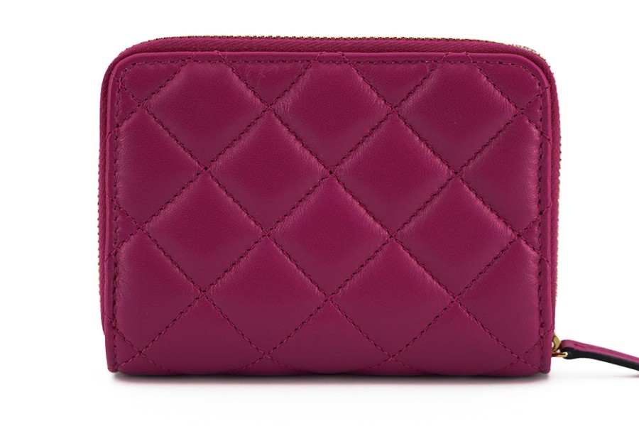 Women Versace Women'S Leather Accessories | Versace Purple Nappa Leather Bifold Zip Around Wallet