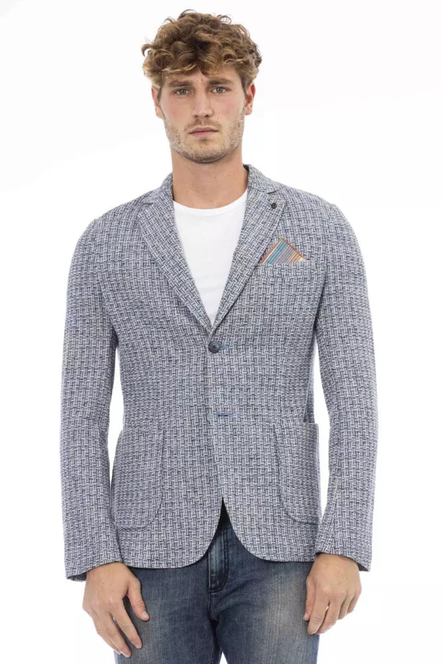 Men Distretto12 Men'S Blazers | Distretto12 Elegant Blue Fabric Jacket With Front Pockets