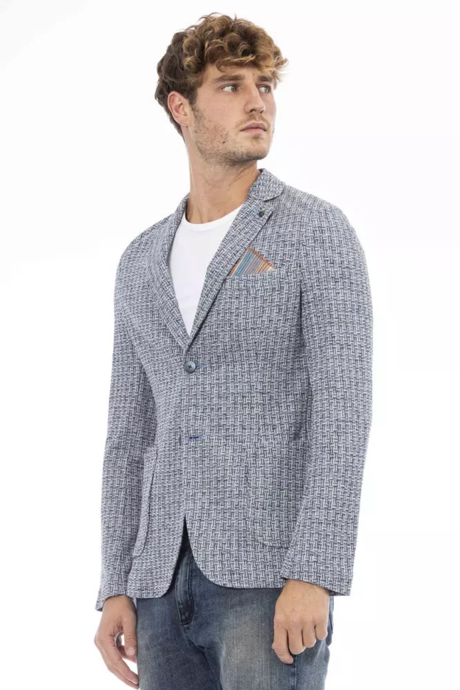 Men Distretto12 Men'S Blazers | Distretto12 Elegant Blue Fabric Jacket With Front Pockets