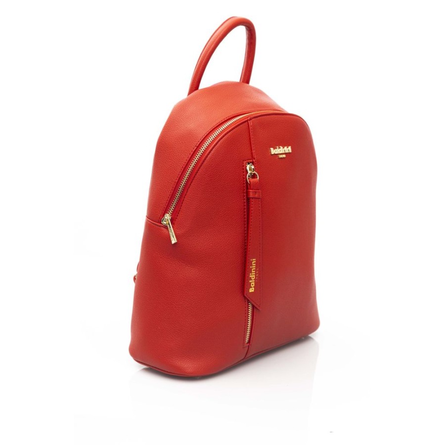 Women Baldinini Trend Women Backpacks | Baldinini Trend Elegant Red Zip-Closure Backpack With Golden Accents