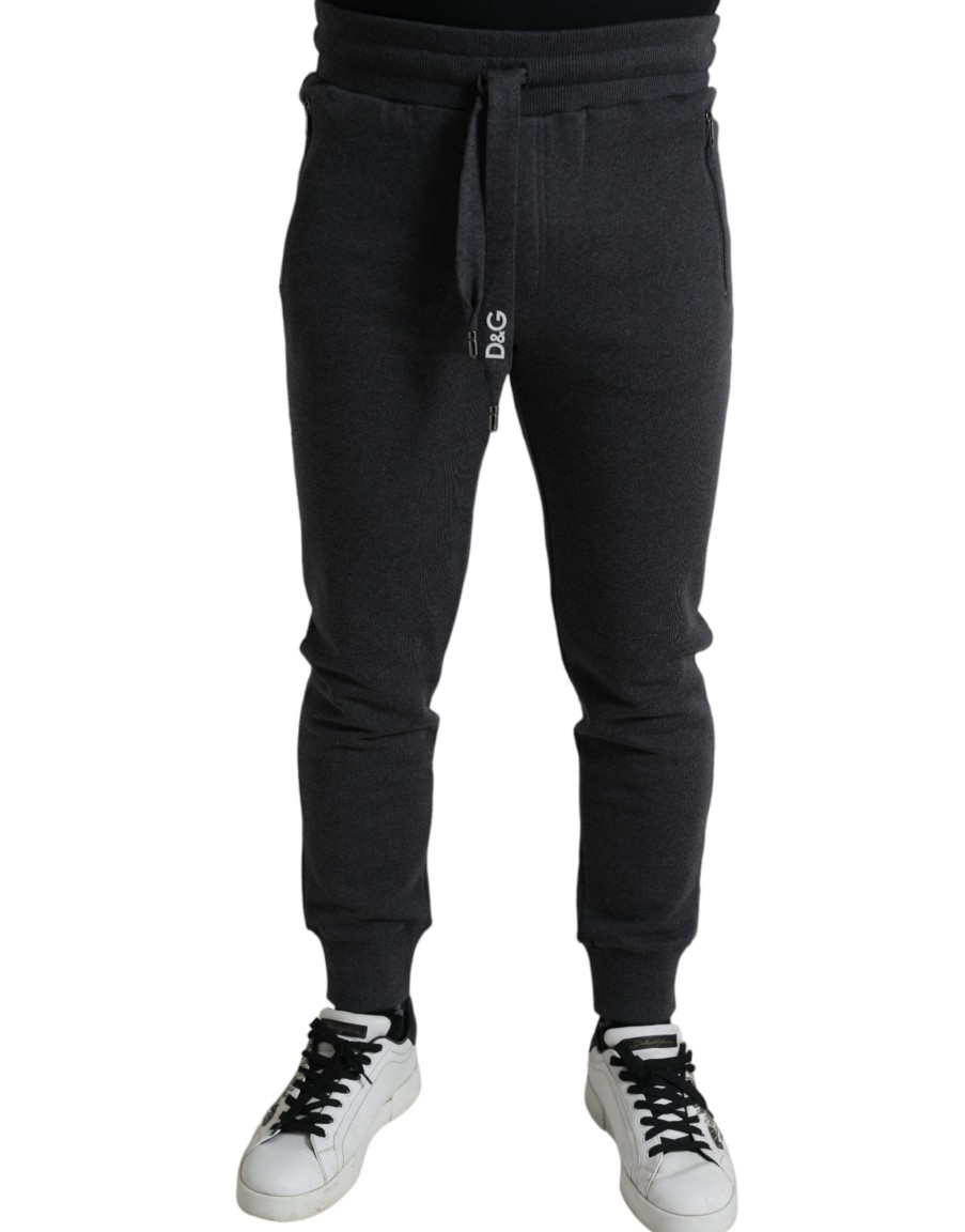 Men Dolce & Gabbana Men'S Jeans & Pants | Dolce & Gabbana Melange Grey Cotton Jogger Sweatpants Pants