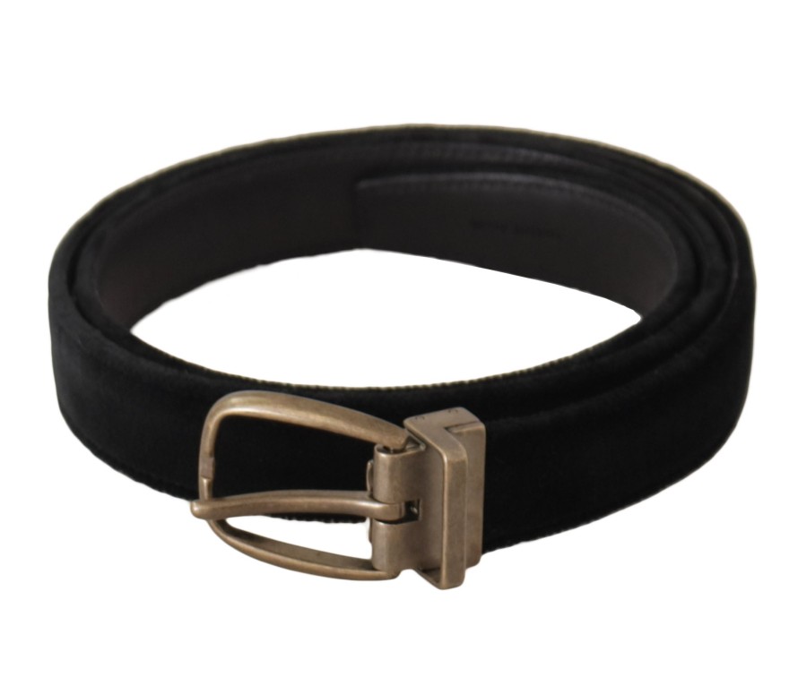 Men Dolce & Gabbana Men'S Belts | Dolce & Gabbana Black Alta Sartoria Velvet Gold Metal Buckle Belt