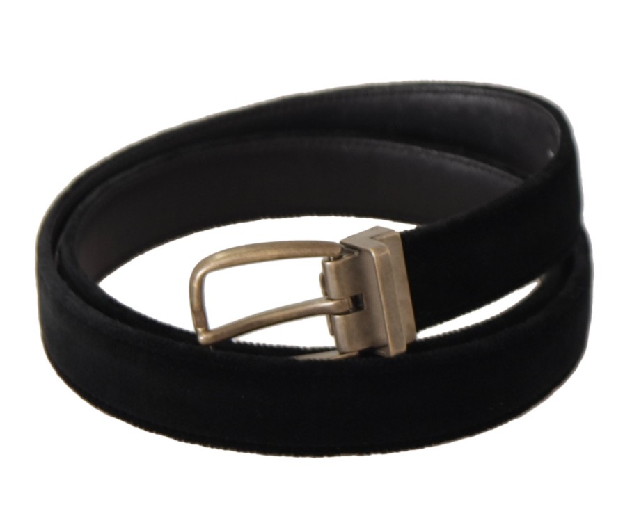 Men Dolce & Gabbana Men'S Belts | Dolce & Gabbana Black Alta Sartoria Velvet Gold Metal Buckle Belt