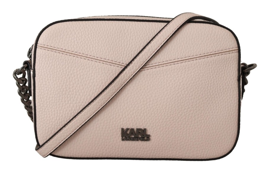 Women Karl Lagerfeld Women'S Luggage And Travel | Karl Lagerfeld Light Pink Leather Camera Shoulder Bag