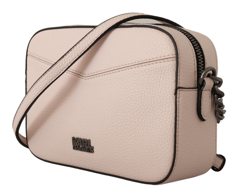 Women Karl Lagerfeld Women'S Luggage And Travel | Karl Lagerfeld Light Pink Leather Camera Shoulder Bag