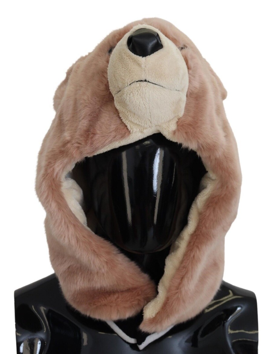 Men Dolce & Gabbana Men'S Hats & Caps | Dolce & Gabbana Beige Bear Fur Whole Head Cap One Size Polyester Hat