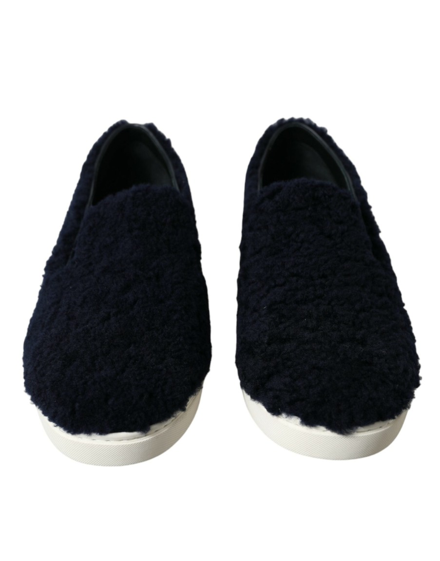 Men Dolce & Gabbana Men'S Loafers | Dolce & Gabbana Blue Shearling Slip Loafers Sneakers Shoes