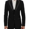 Men Dolce & Gabbana Men'S Blazers | Dolce & Gabbana Black Wool Stretch Slim Blazer Jacket