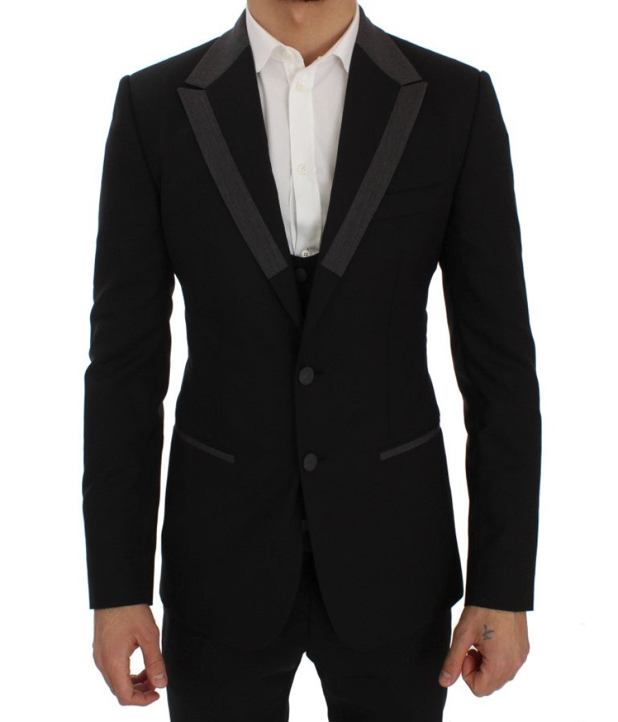 Men Dolce & Gabbana Men'S Blazers | Dolce & Gabbana Black Wool Stretch Slim Blazer Jacket