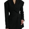 Women Dolce & Gabbana Women'S Jackets & Coats | Dolce & Gabbana Black Striped Wool Doublebreasted Coat Jacket