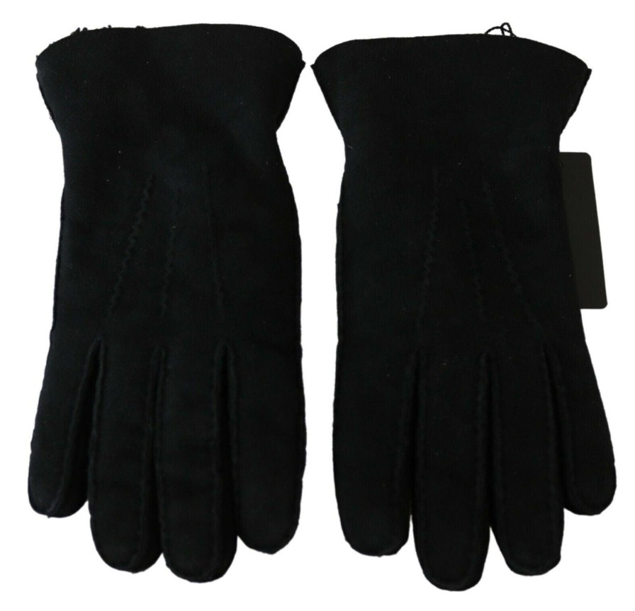 Men Dolce & Gabbana Men'S Gloves | Dolce & Gabbana Black Leather Motorcycle Biker Mitten Gloves