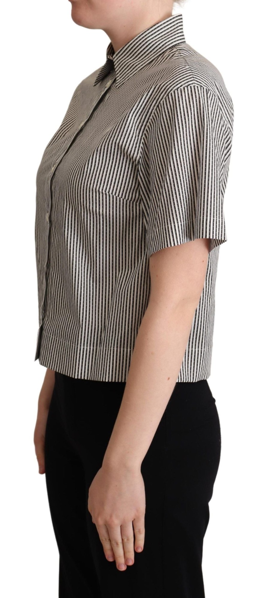 Women Dolce & Gabbana Women'S Shirts | Dolce & Gabbana White Black Striped Cotton Shirt