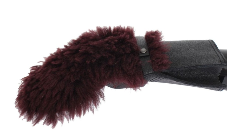 Men Dolce & Gabbana Men'S Gloves | Dolce & Gabbana Black Leather Bordeaux Shearling Gloves