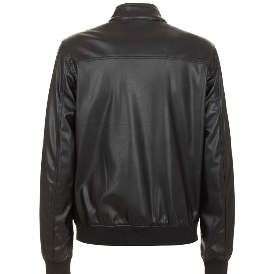 Men Fred Mello Men'S Jackets | Fred Mello Eco-Leather Zip-Up Jacket With Buttoned Collar