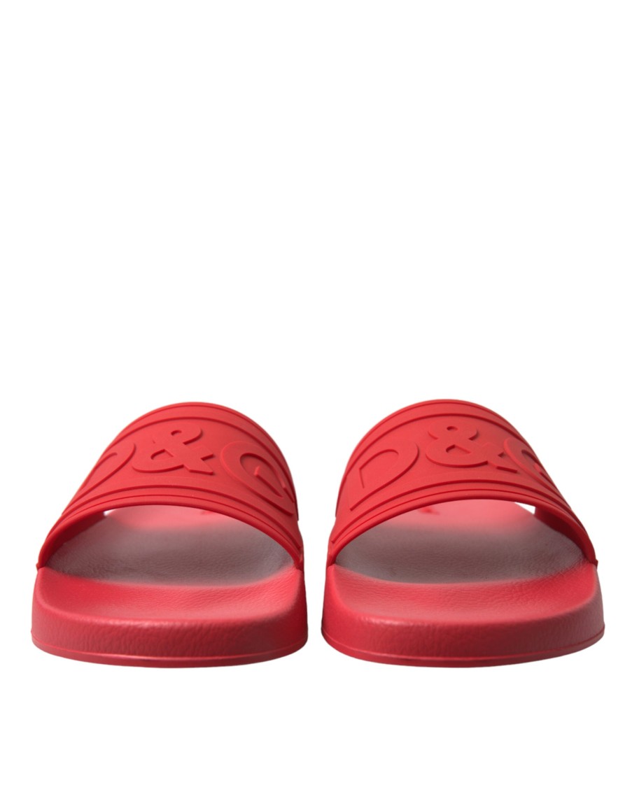 Men Dolce & Gabbana Men'S Slide Sandals | Dolce & Gabbana Red Rubber Summer Beach Slides Sandals