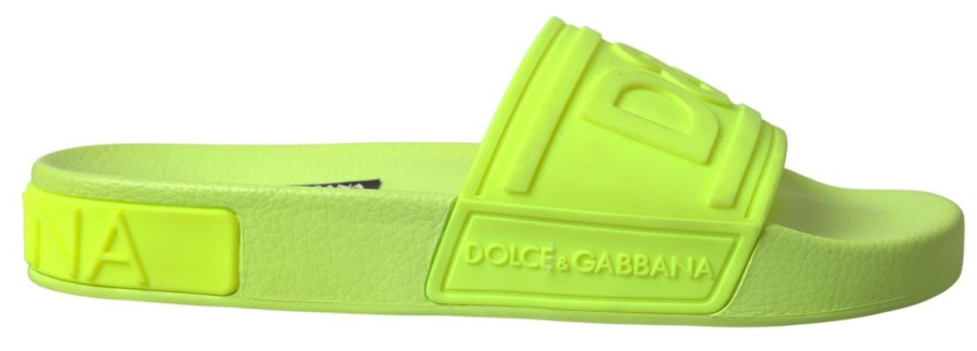 Women Dolce & Gabbana Women'S Flat Shoes | Dolce & Gabbana Yellow Green Sandals Slides Shoes