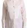 Women Dolce & Gabbana Women'S Shirts | Dolce & Gabbana White Cotton Collared Long Sleeve Shirt Top