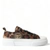 Men Dolce & Gabbana Men'S Sneakers | Dolce & Gabbana Brown Leopard Canvas Sneakers Shoes