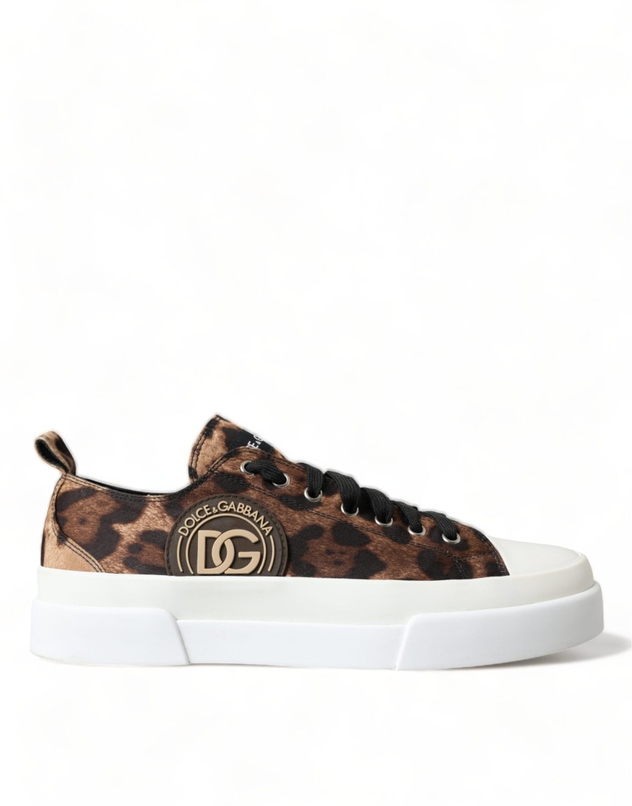 Men Dolce & Gabbana Men'S Sneakers | Dolce & Gabbana Brown Leopard Canvas Sneakers Shoes