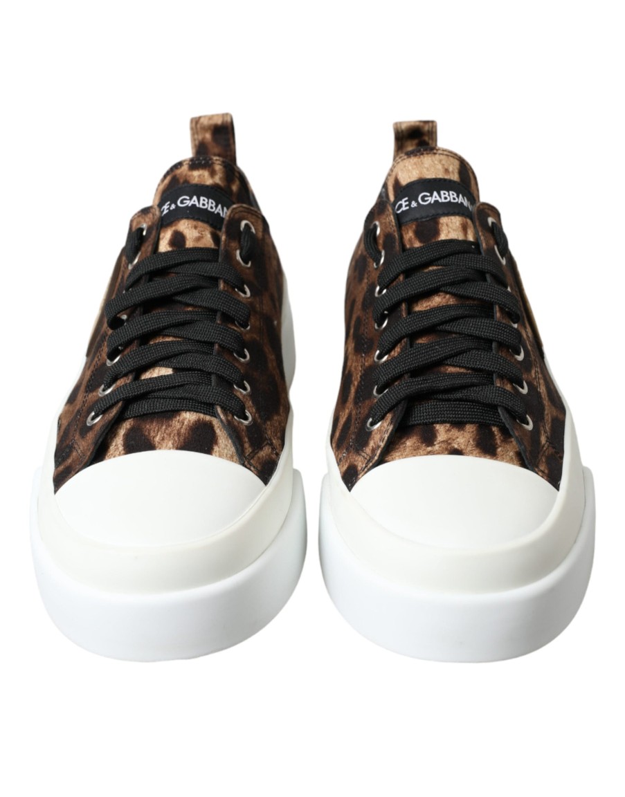 Men Dolce & Gabbana Men'S Sneakers | Dolce & Gabbana Brown Leopard Canvas Sneakers Shoes