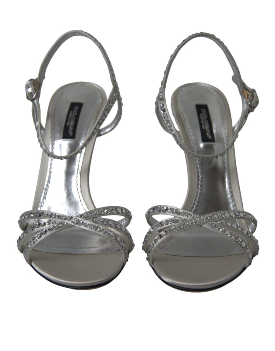 Women Dolce & Gabbana Women'S Sandals | Dolce & Gabbana Silver Crystal Ankle Strap Sandals Shoes