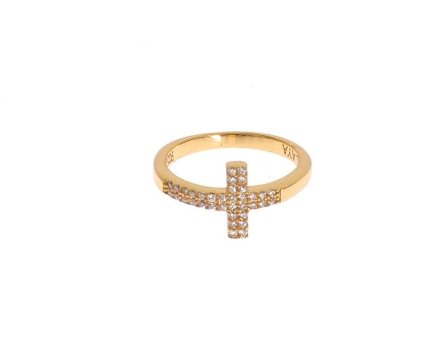 Women Nialaya Women'S Rings | Nialaya Clear Cz Cross Gold 925 Ring