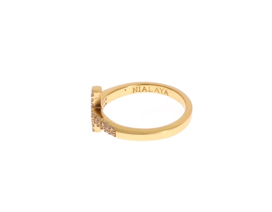 Women Nialaya Women'S Rings | Nialaya Clear Cz Cross Gold 925 Ring