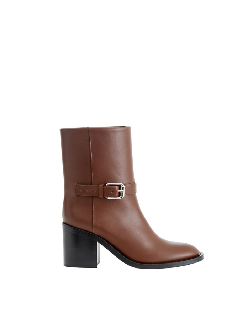 Women Burberry Women'S Boots | Burberry Brown Leather Ankle Boots