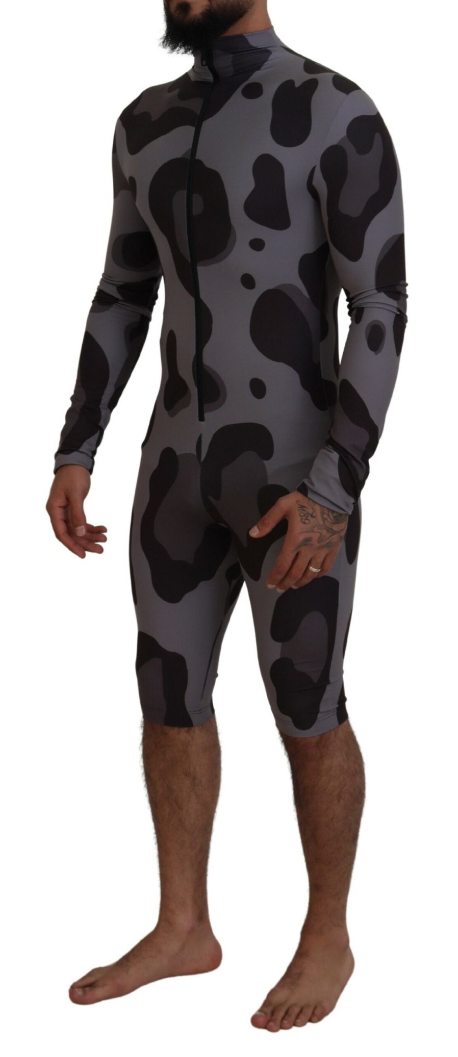 Men Dolce & Gabbana Men'S Swimwear | Dolce & Gabbana Gray Patterned Polyester Wetsuit Swimwear