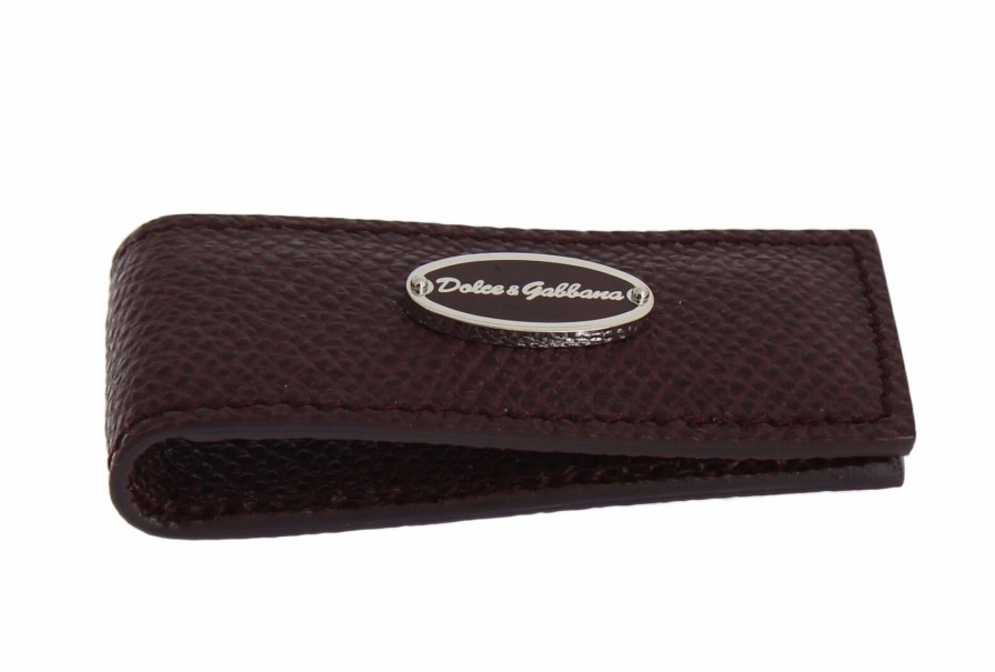 Men Dolce & Gabbana Men'S Money Clips | Dolce & Gabbana Bordeaux Leather Magnet Money Clip