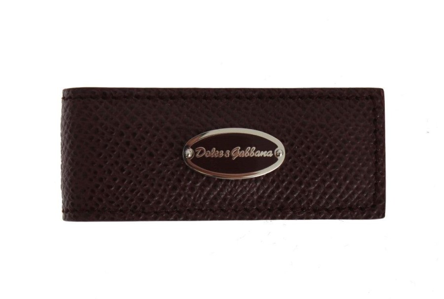 Men Dolce & Gabbana Men'S Money Clips | Dolce & Gabbana Bordeaux Leather Magnet Money Clip