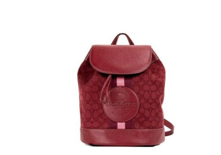 Women COACH Women Backpacks | Coach Dempsey Red Apple Signature Jacquard Canvas Logo Patch Backpack