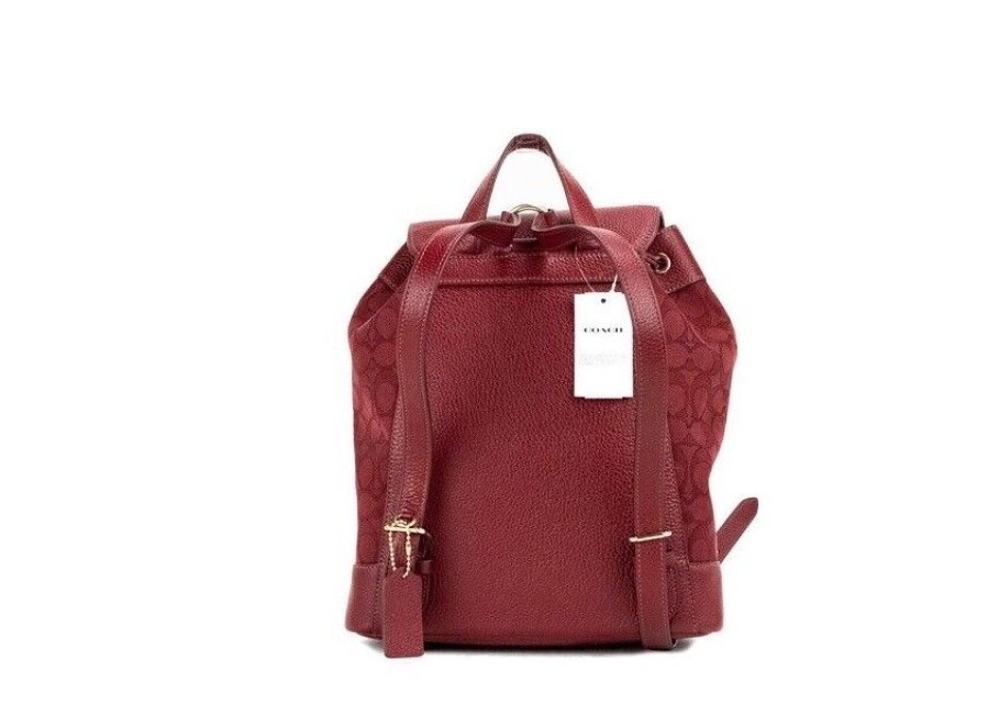 Women COACH Women Backpacks | Coach Dempsey Red Apple Signature Jacquard Canvas Logo Patch Backpack