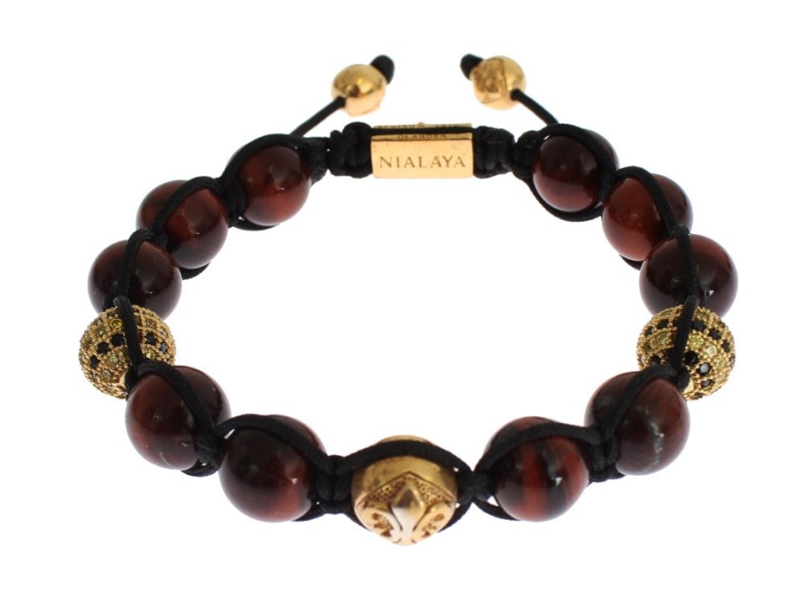 Women Nialaya Women'S Bracelets | Nialaya Cz Red Tigers Eye Gold 925 Silver Bracelet