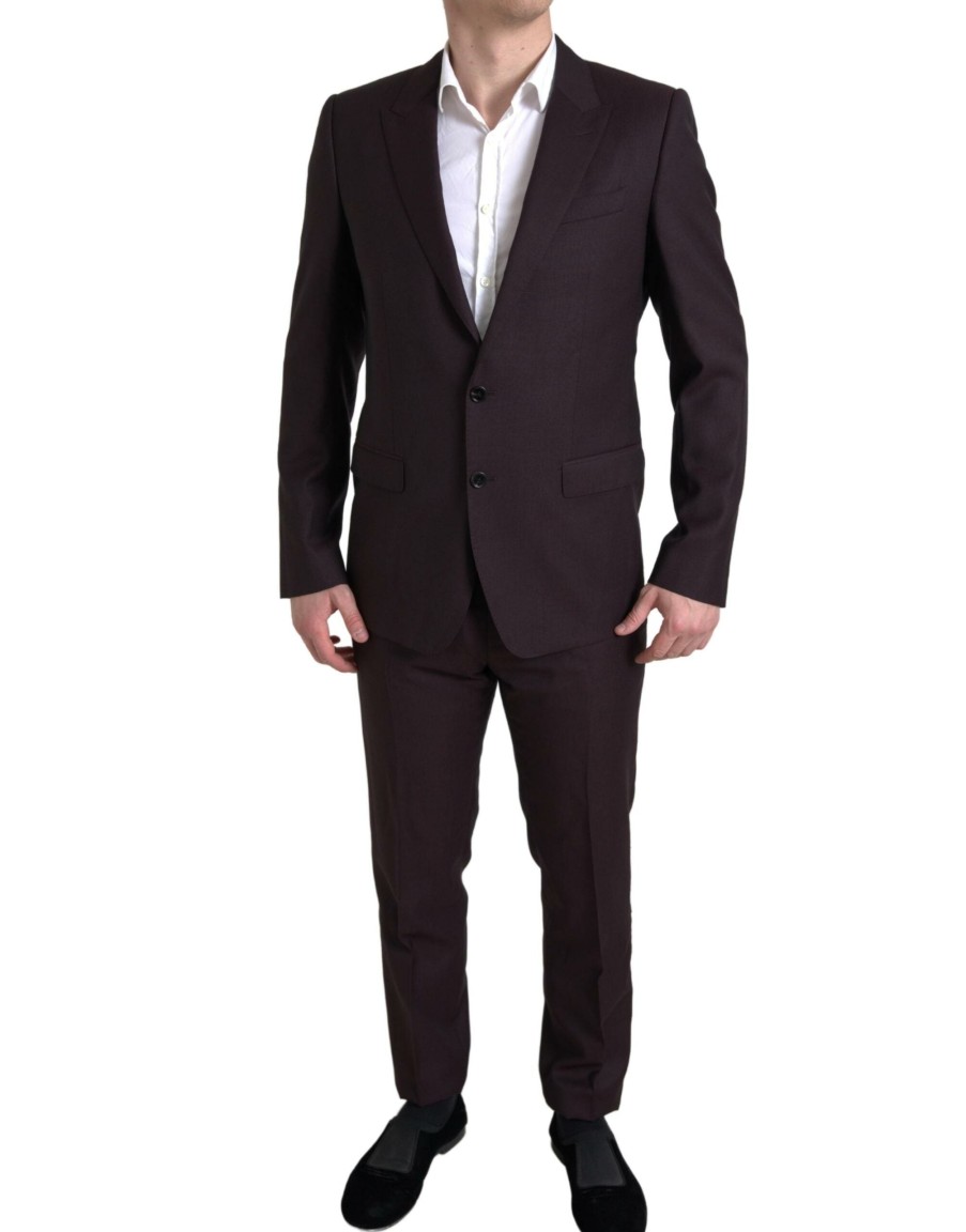 Men Dolce & Gabbana Men'S Suits | Dolce & Gabbana Maroon 2 Piece Single Breasted Martini Suit