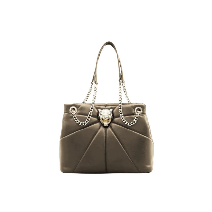 Women Plein Sport Women'S Handbags | Plein Sport Tiger Bezel Faux Leather Tote With Gold Chain