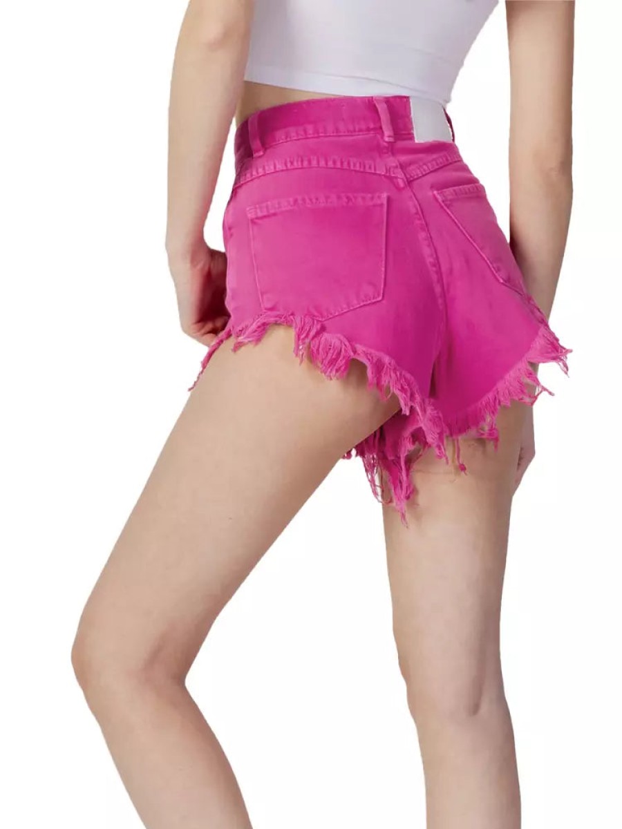 Women Hinnominate Women'S Shorts | Hinnominate Chic Fuchsia Cotton Shorts With Fringed Edge